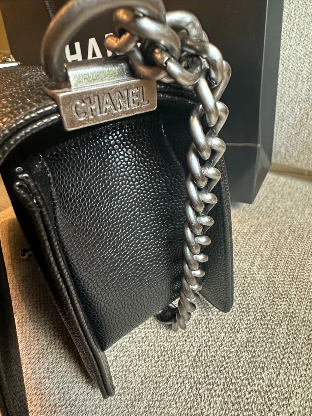 NWOT Luxury Medium Black Quilted Flap Bag Chain Strap Silver Hardware